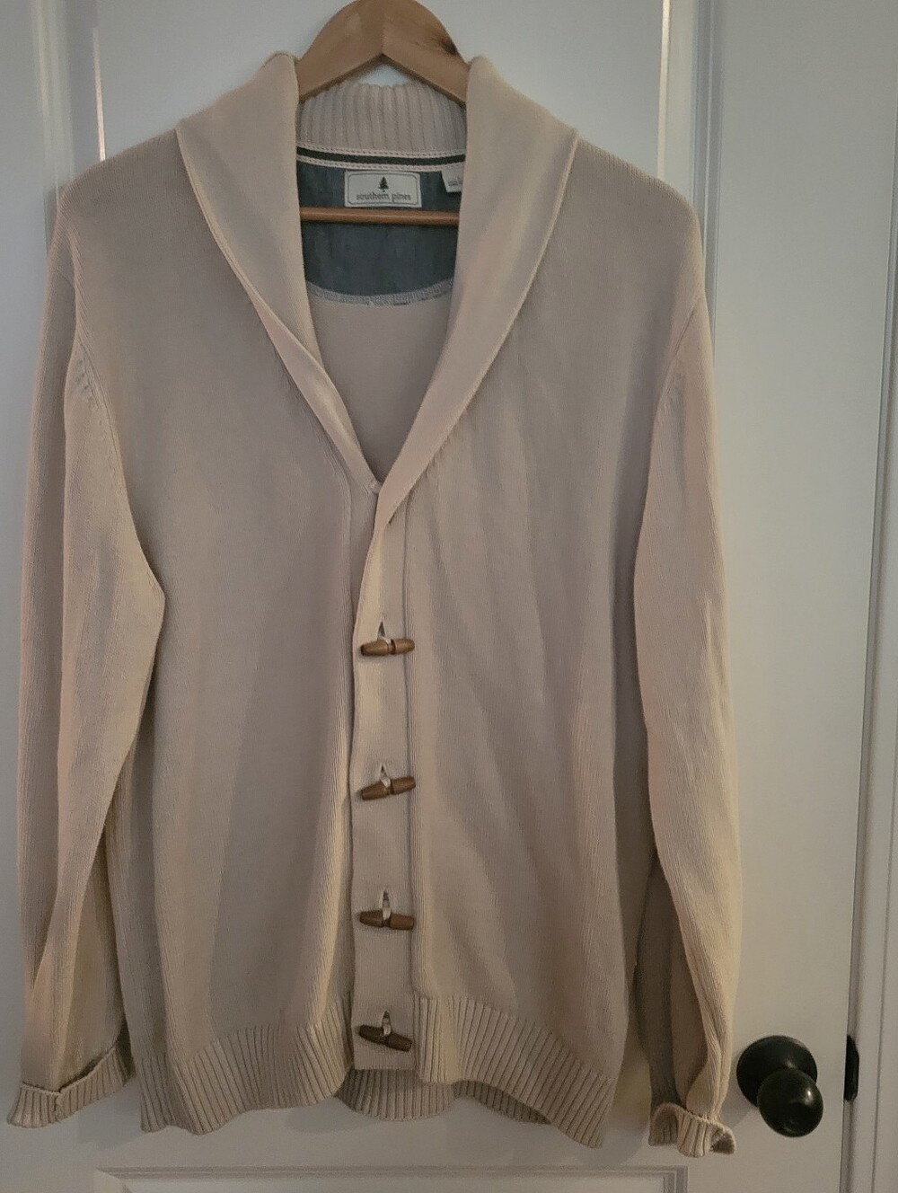 Men's Cream Hooded Cardigan with Toggle Closures